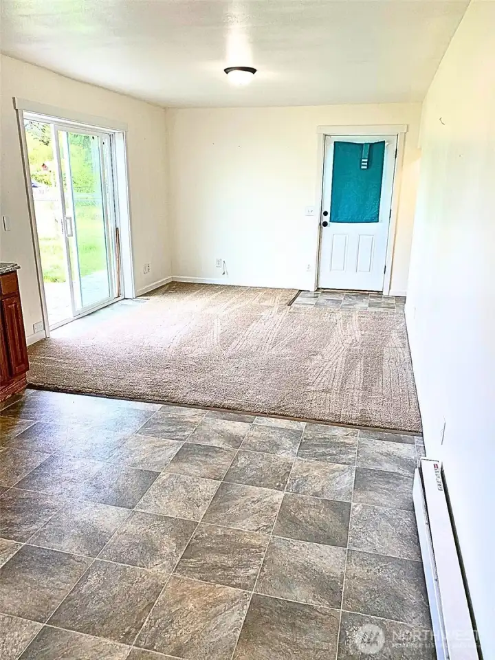 view from kitchenette to living area in ADU