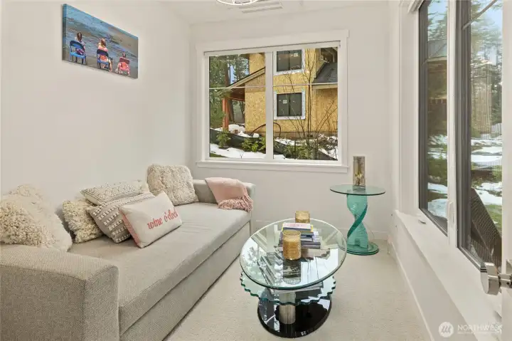 The lower level office/optional 4th bedroom is right off the recreation room. Served by its own Mitsubishi wall mounted heat pump.