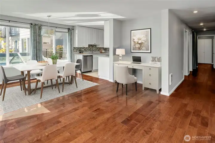 Virtually staged dining and kitchen