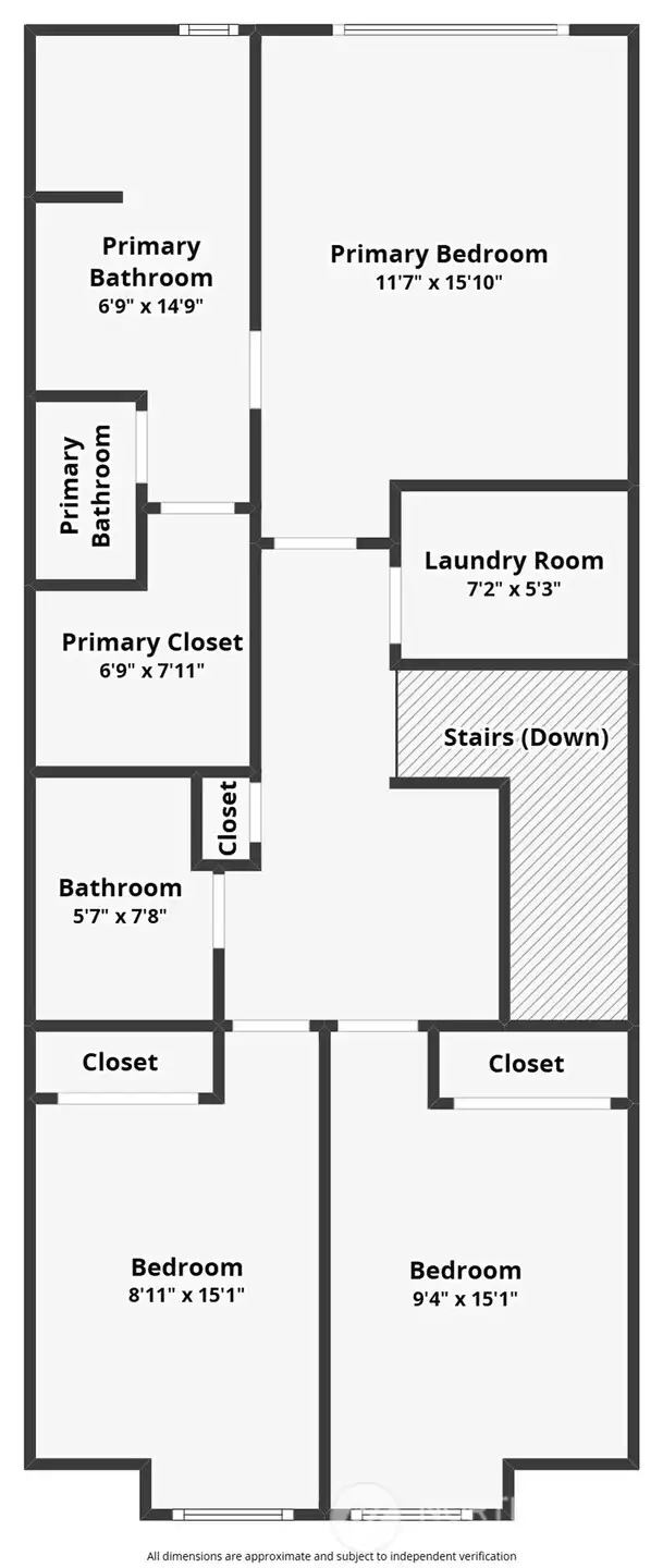 Upstairs features large primary, walk in closet, tiled shower, convenient laundry, 2 additional bedrooms, & full bath.