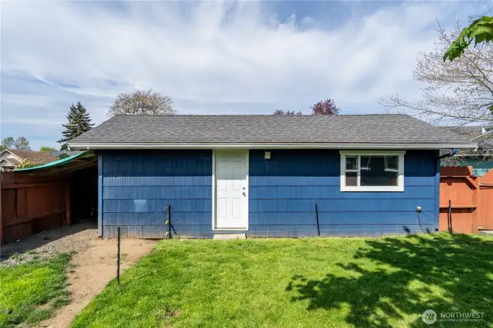 Back yard and garage