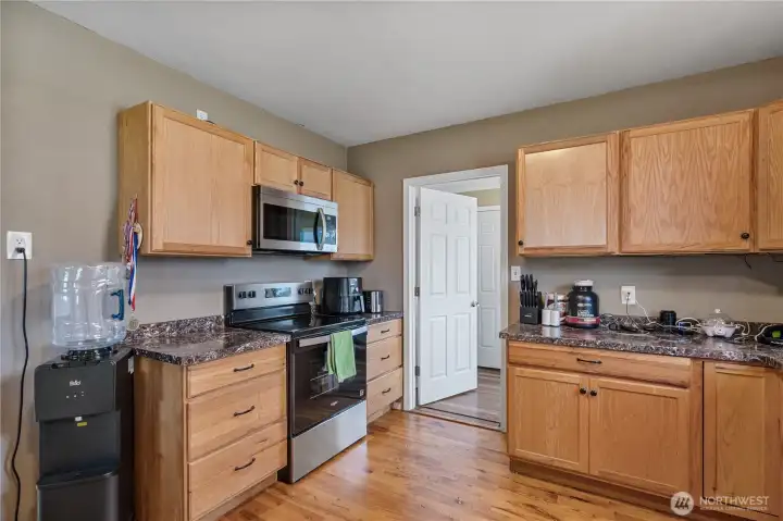 Kitchen and door leading to utility room