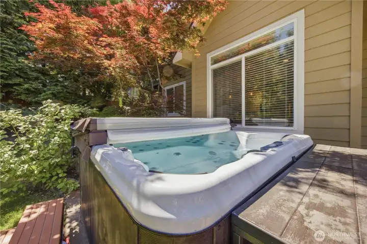 Large Cal Spa hot tub installed in 2023 offering year-round relaxation in private backyard setting