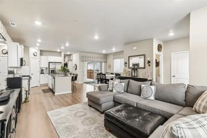 Great room living/dining and kitchen