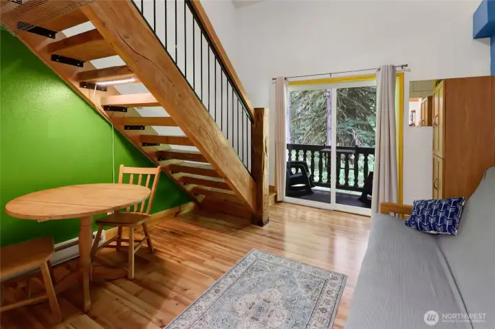 Custom built staircase leading up to the loft. Custom built staircase leading up to the loft.