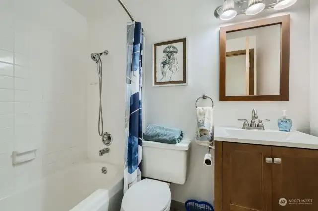 Guest Full Bathroom with flooring and fixture updates.