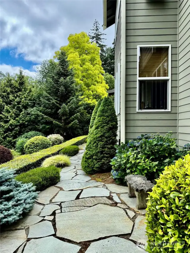 Viewing in the backyard pathway with flagstone.