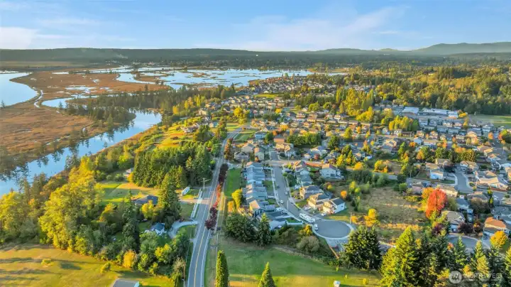 Aerial view of cul-de-sac and view