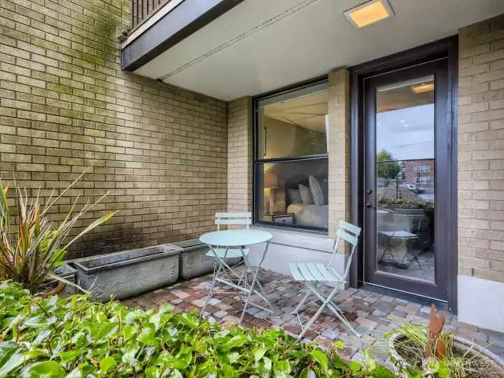 Private covered patio.