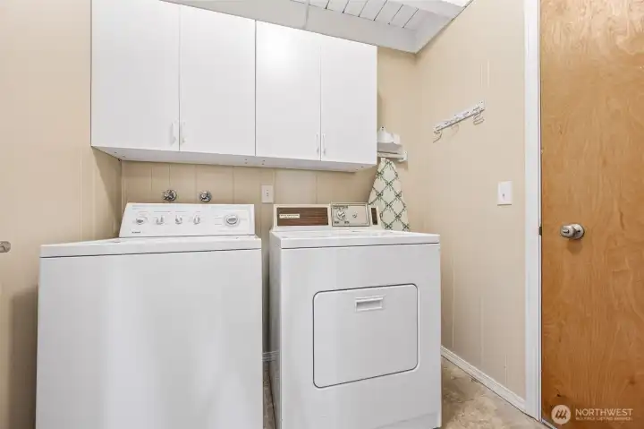 Utility room with exit door.