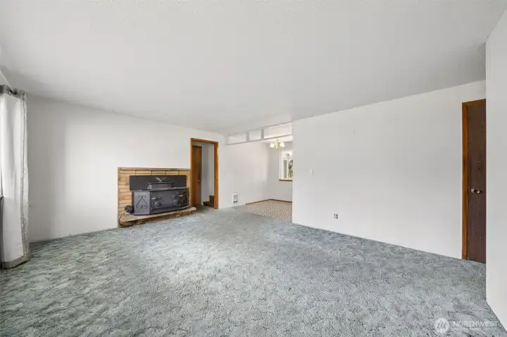 Living room with woodstove.
