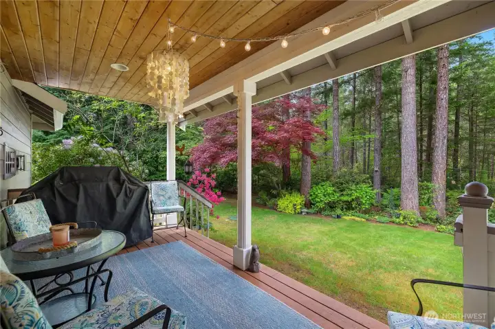 Back covered deck is private and looks out to the grass.  Sprinkler systems front and back!