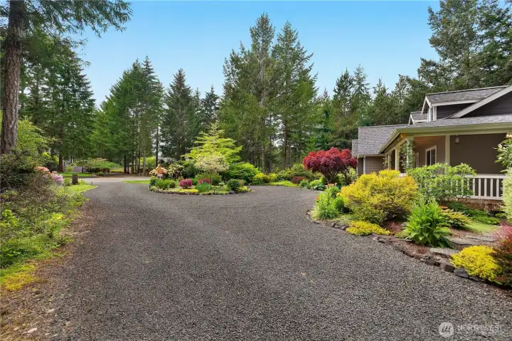 View of the driveway going from the shop towards the street.