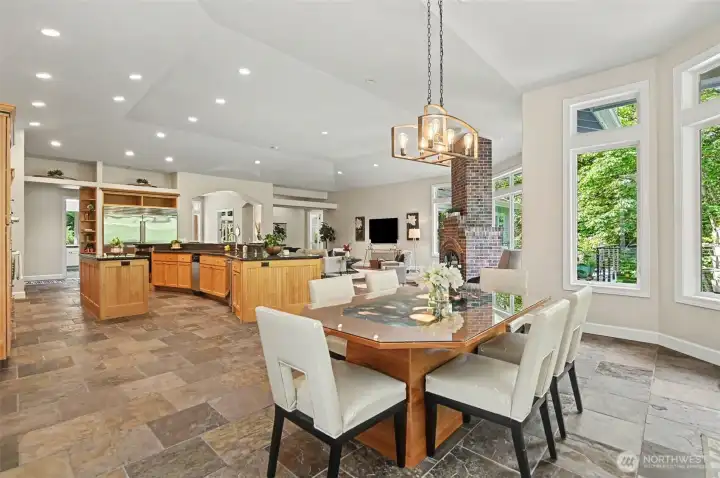 Custom dining room table with geodes pay homage to nature and the beautiful setting of this Fall City home. Custom dining room table with geodes pay homage to nature and the beautiful setting of this Fall City home.