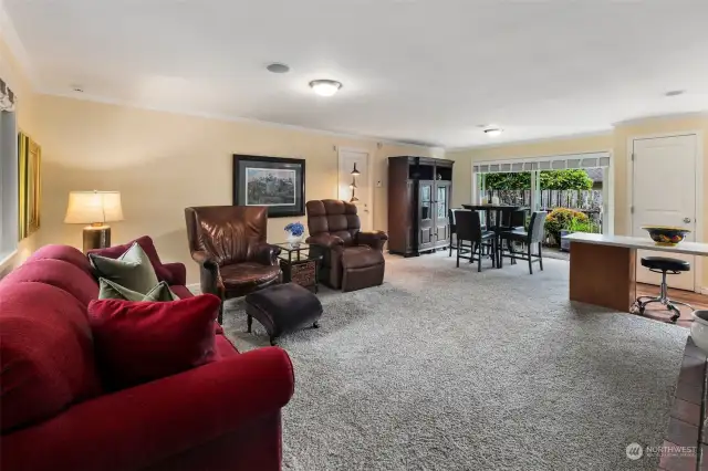 Large family room with eating area.