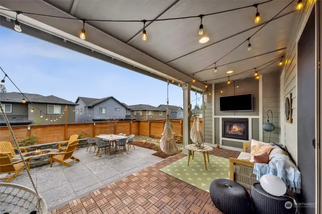 Covered patio w/ fireplace, TV hookup