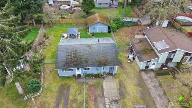 Shop in back is a 480sf Detached Garage, home is situated at the end of a paved cul-de-sac, and property is fully fenced.