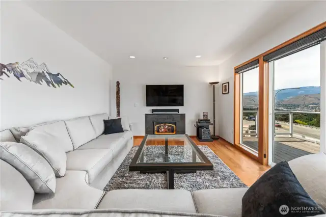 Living room with cozy propane fireplace.