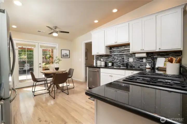 House was remodeled in 2018. Kitchen has stainless steel appliances. JennAir range, and double convection oven.