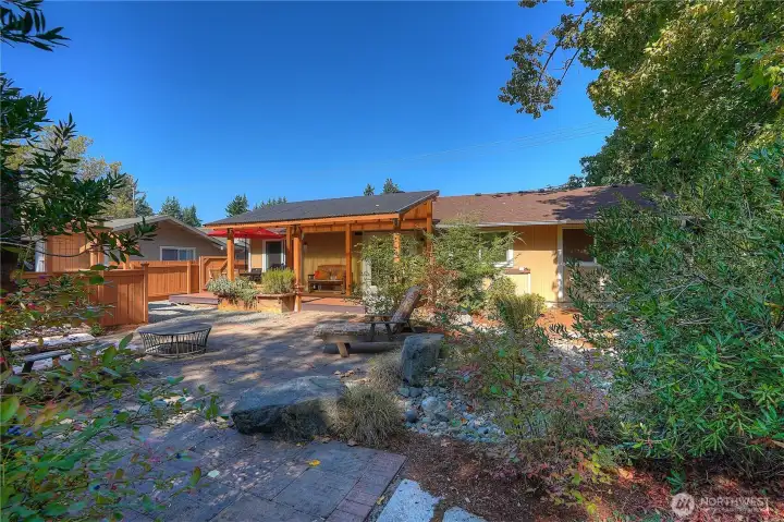 Covered deck, and patio space.