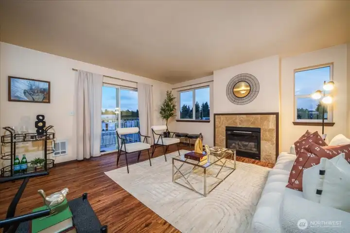 Living room with West facing deck