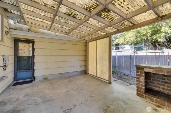Wood storage space next to fireplace
