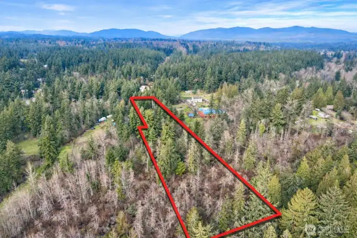 Overhead view with approximate boundaries in red.