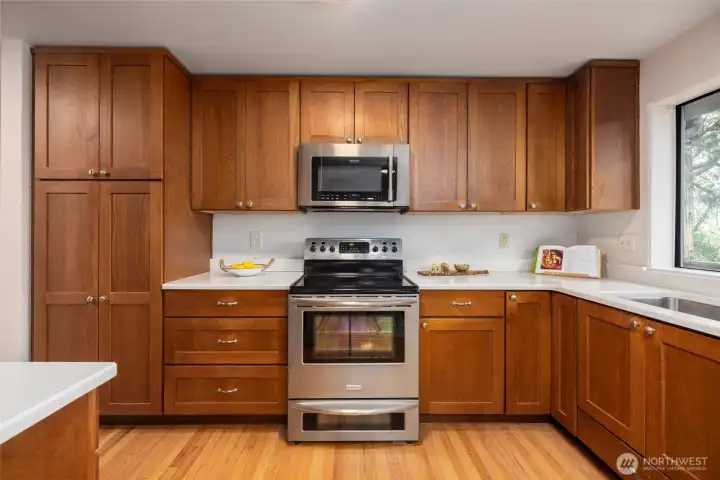 Kitchen with oak cabinetry