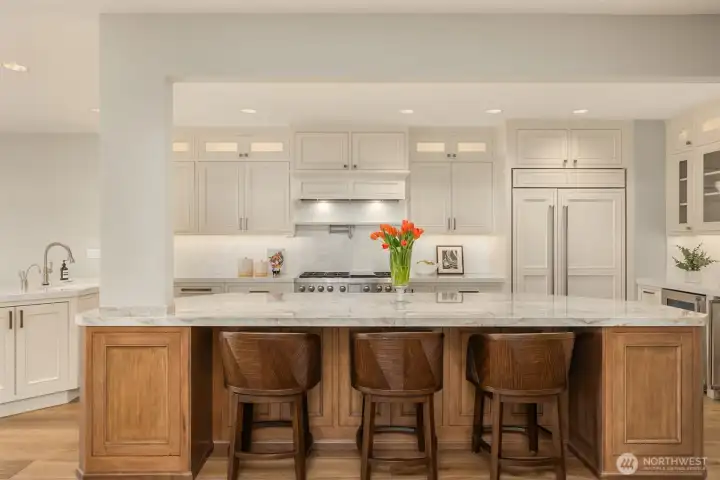 Not to mention beautiful! The cabinets are all custom made by Huntwood...with under mount lighting, and lighting in the upper cabinets. Nothings was left out!!