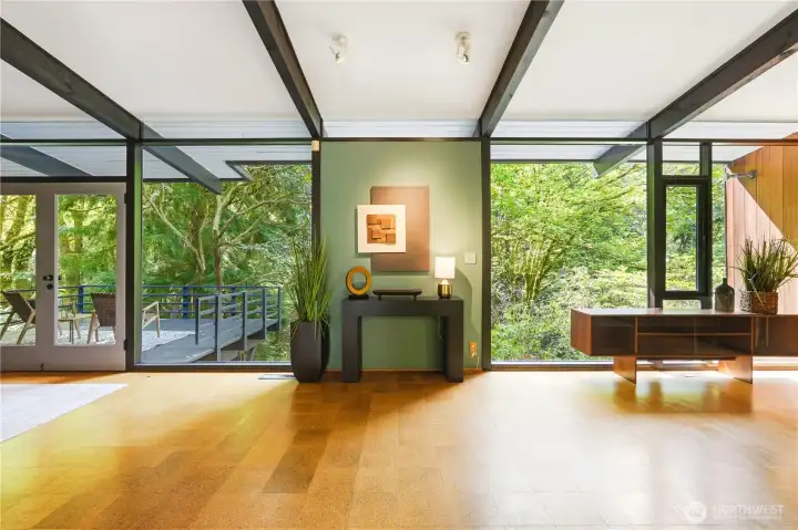 An alternate view of the open living area, from the entry staircase.