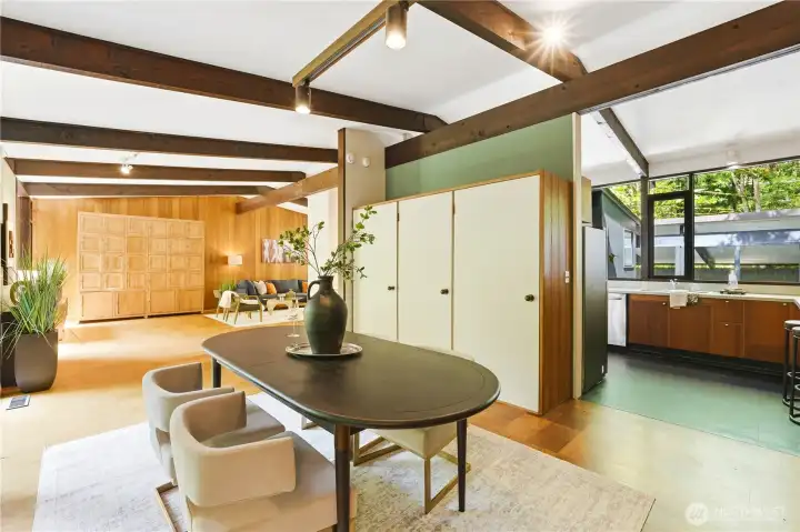 The kitchen opens directly off the dining area for easy flow and function.