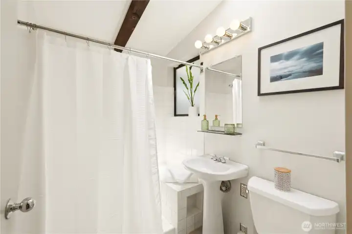 The 3/4 bath on the main level.