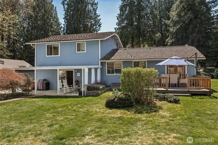 Spacious backyard with a Fully-fenced Garden! Plus blueberry bushes and an apple tree! Enjoy the deer, bunnies, birds, and more!