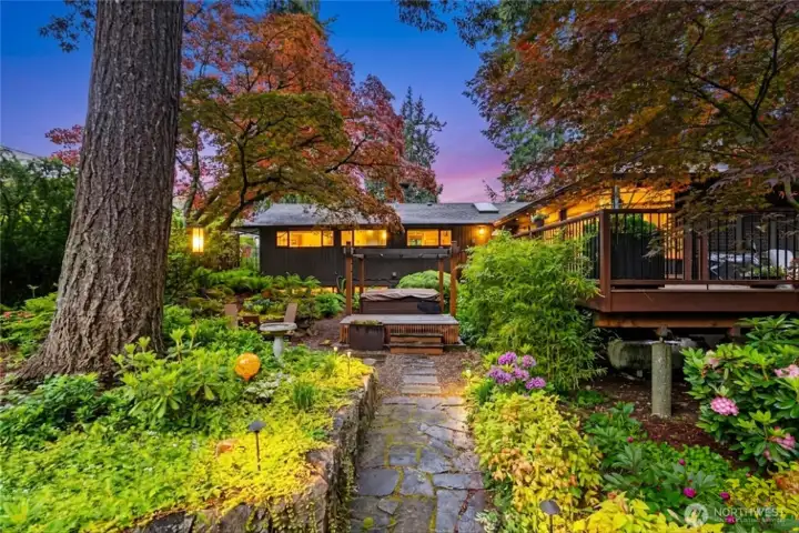 Soak in the hot tub, surrounded by a private oasis. Soak in the hot tub, surrounded by a private oasis.
