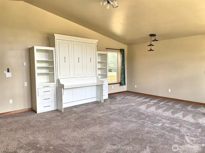 Murphy bed in and extra storage.
