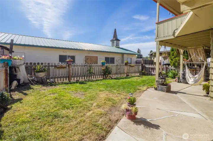 Fenced yard for the front building's tenants and guests.