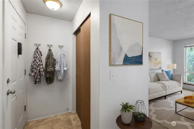 Separate entry way closet helps tenants stay tidy!