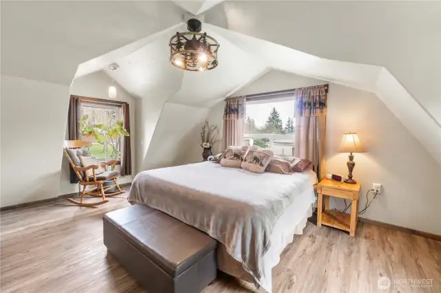 Primary Bedroom.  Catch a glimpse of Mt. Rainier on clear days.