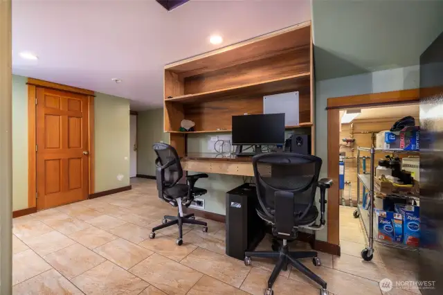 Storage area and desk near the living room and kitchen.