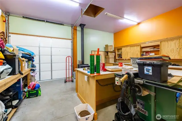 Shop space is insulated with built in cupboards.