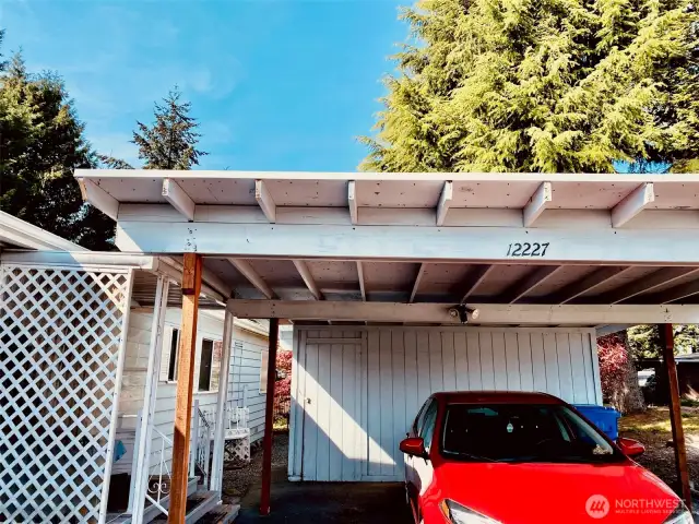 Car Port Parking - Storage/Gardening Shed behind