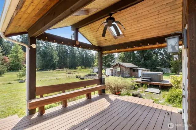 A gardeners paradise awaits. Garden shed offers storage and small greenhouse. After a long hard day relax in the hot tub and gaze at the stars.