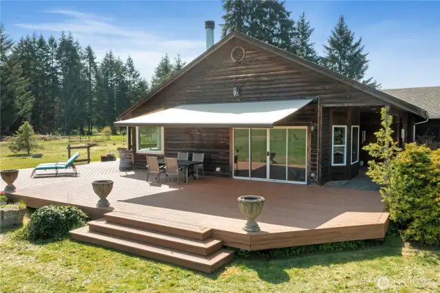 Remote controlled retractable awning offers shade on those hot summer days.