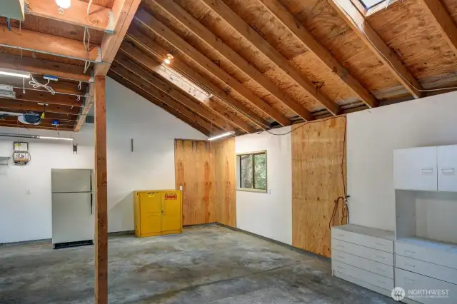 Two skylights bring natural light into this spacious garage.