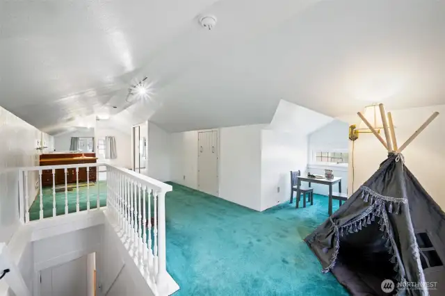 The thrid bedroom in the house is located upstairs with it's own 3/4 bathroom.