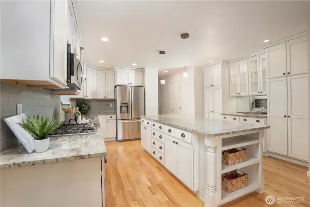Pantry and display space on the right with pull out shelves