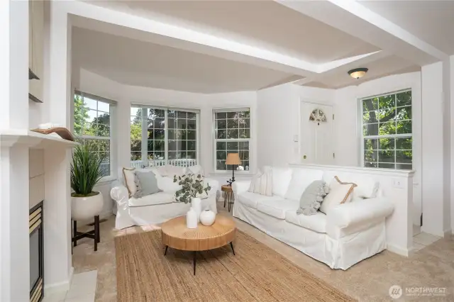 Bright Living room with gas fireplace