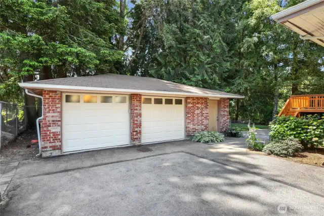 Detached 2 Car Garage has seperate shop room and sperate storage room.