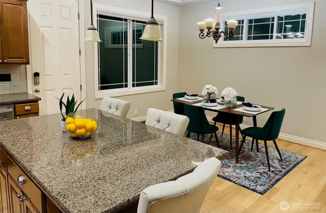 Large island, granite counter top