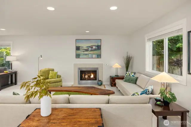 Living room with gas fireplace to keep you cozy no matter what is going on outside